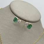Zarcillos De Esmeralda cuadrada y Diamantes Oro 18K