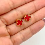 Zarcillos estilo van cleef rojos oro 18K #28