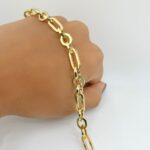 PULSERA DE ESLABONES GEOMETRICOS MIXTOS ORO 18K ITALIANO