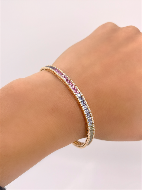 PULSERA CON ZAFIROS DE COLORES CON PAVE DE DIAMANTES ORO 18K CT1.08 SP7.65